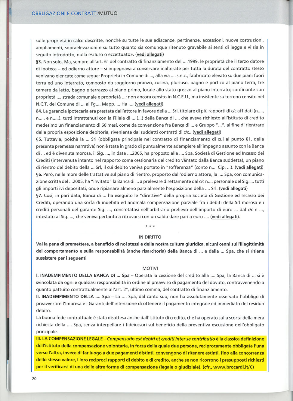 Brocardi.it menzionato in “Il contratto di mutuo di Rosanna Cafaro, Paolo Pagliaro”