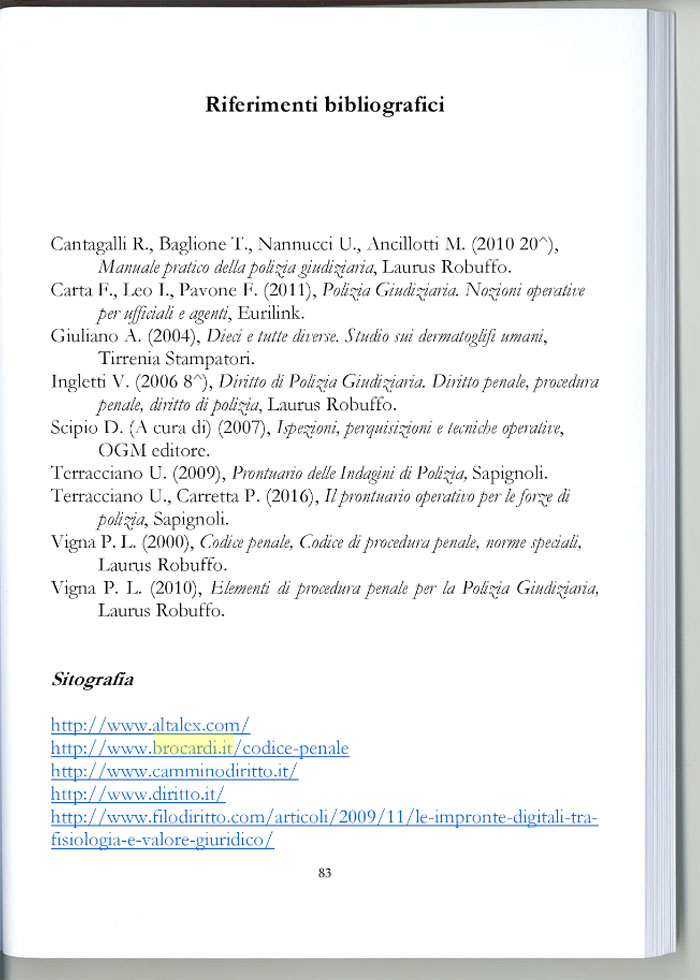 Brocardi.it menzionato in “Diritto e tecniche di polizia giudiziaria di Gianandrea Serafin”